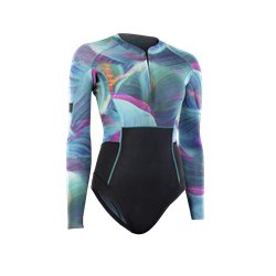 ION Wetsuit Amaze Hot Shorty 1.5 LS Front Zip women tropical-palm-glitch