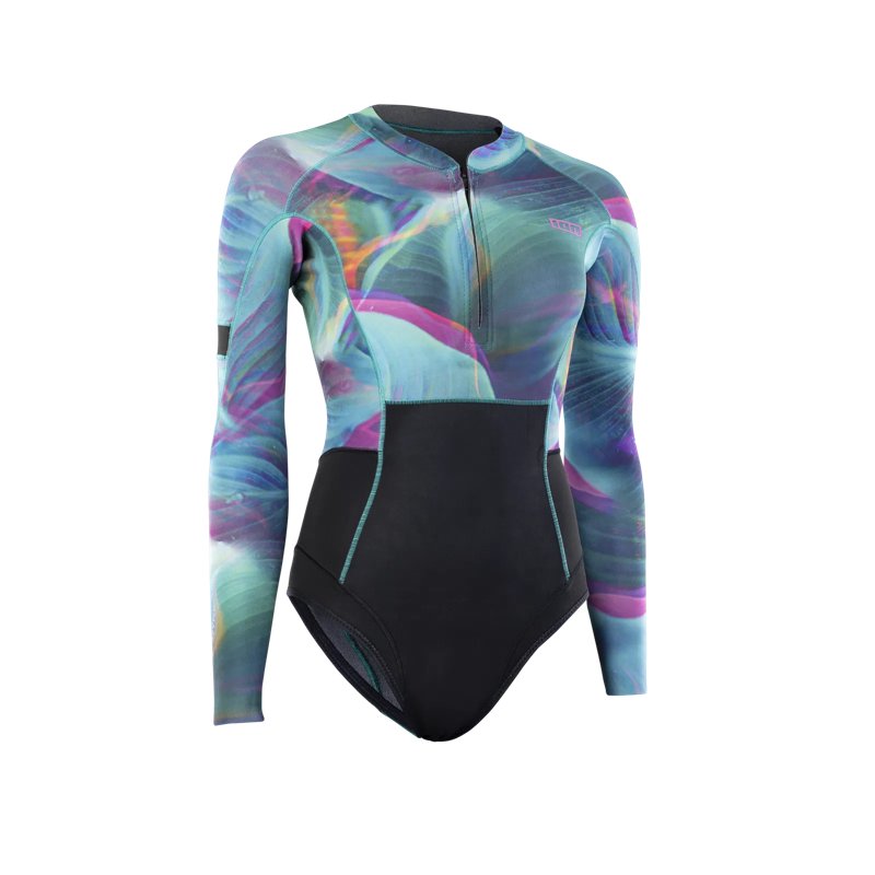 ION Wetsuit Amaze Hot Shorty 1.5 LS Front Zip women tropical-palm-glitch